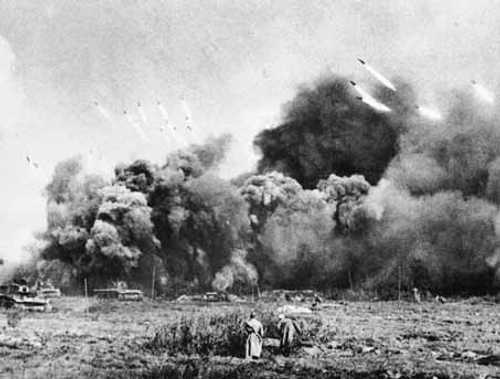Soviet rocket launchers firing
