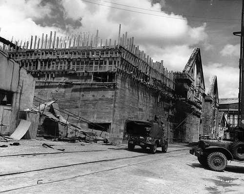 Unfinished sub pen at Cherbourg 30 july 1944