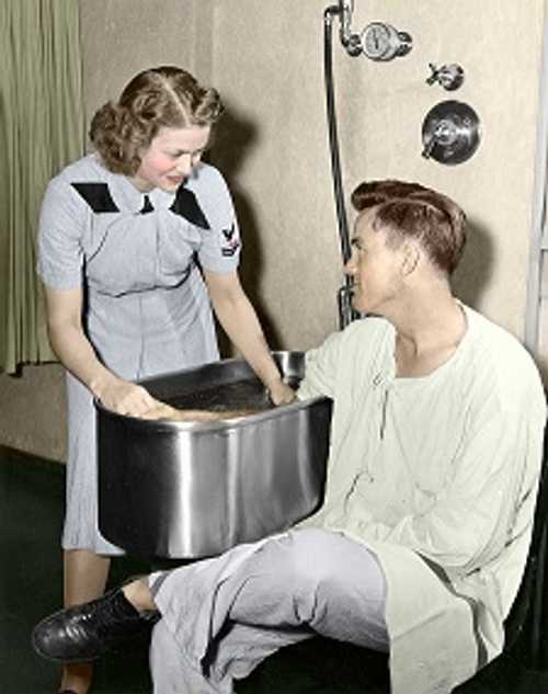 WWII WAVES Corpsman Bathing Patient's Arm