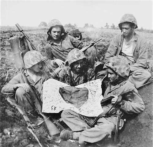 Posing with a captured enemy flag